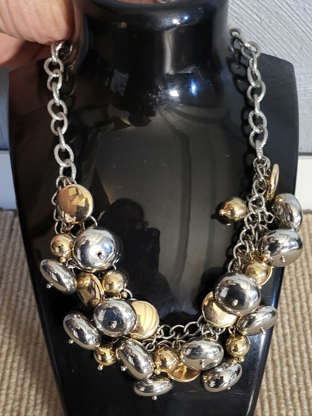Talbots Silver & Gold Tone Metal Beads Round Cluster Choker Necklace